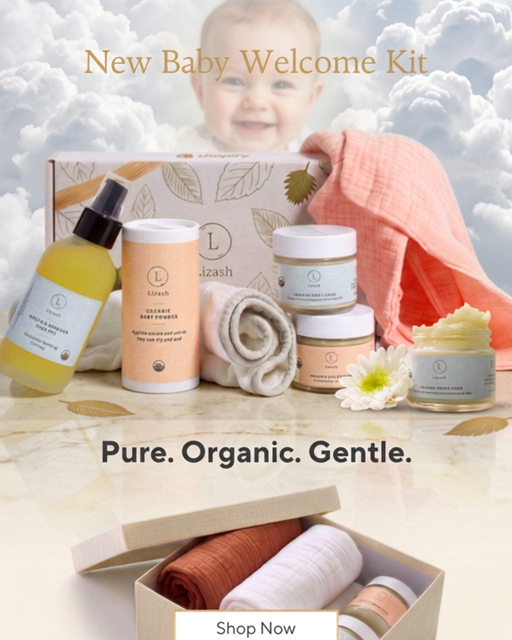 Organic full care new baby gift set - welcome little one!