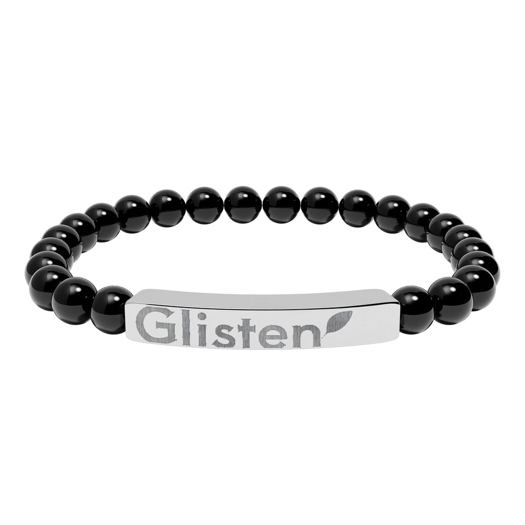 Engraved Natural Stone Stretch Bar Bracelet — Personalized Beaded Wristband