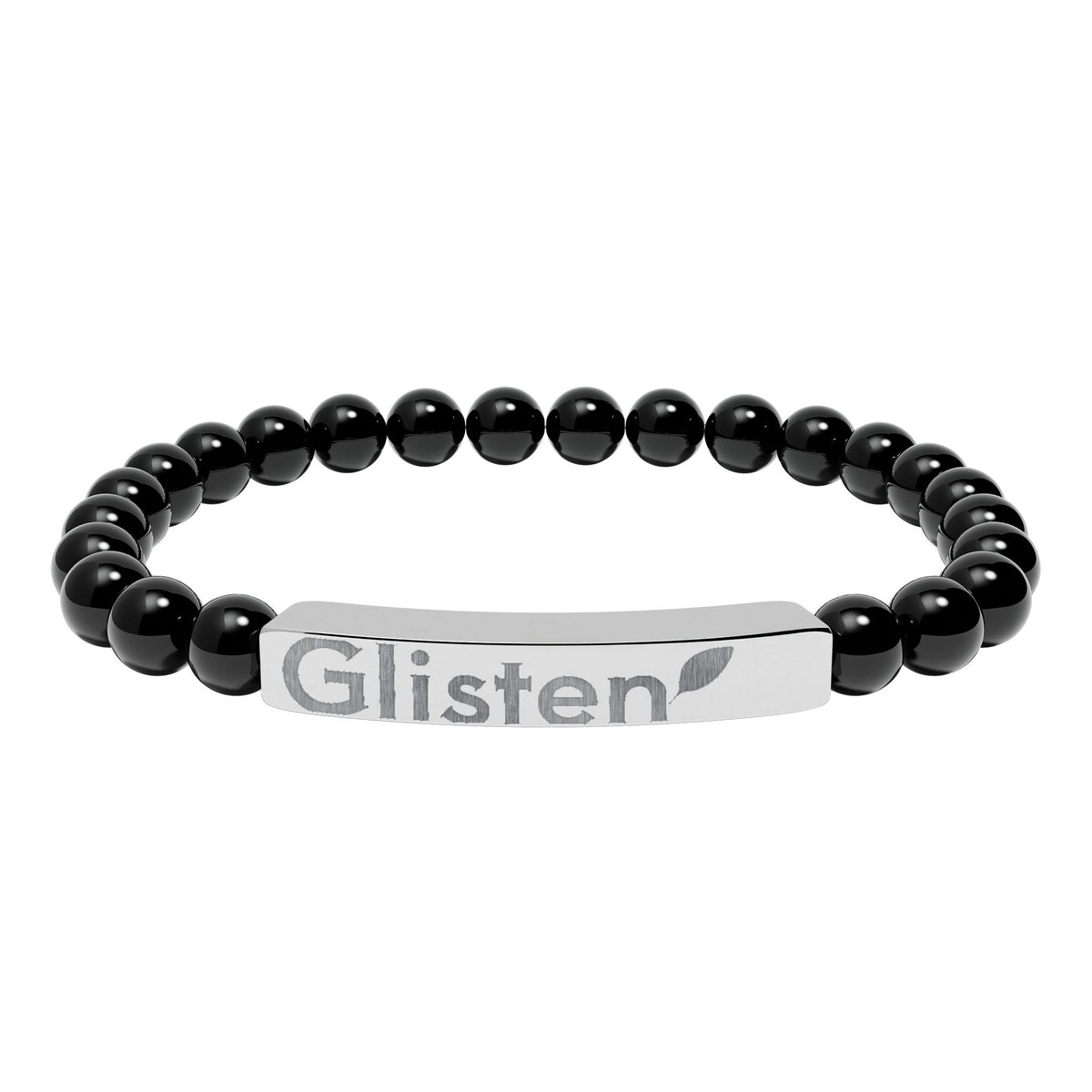 Engraved Natural Stone Stretch Bar Bracelet — Personalized Beaded Wristband