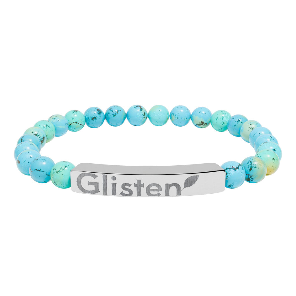 Engraved Natural Stone Stretch Bar Bracelet — Personalized Beaded Wristband