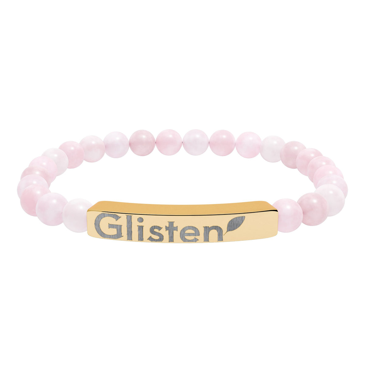 Engraved Natural Stone Stretch Bar Bracelet — Personalized Beaded Wristband