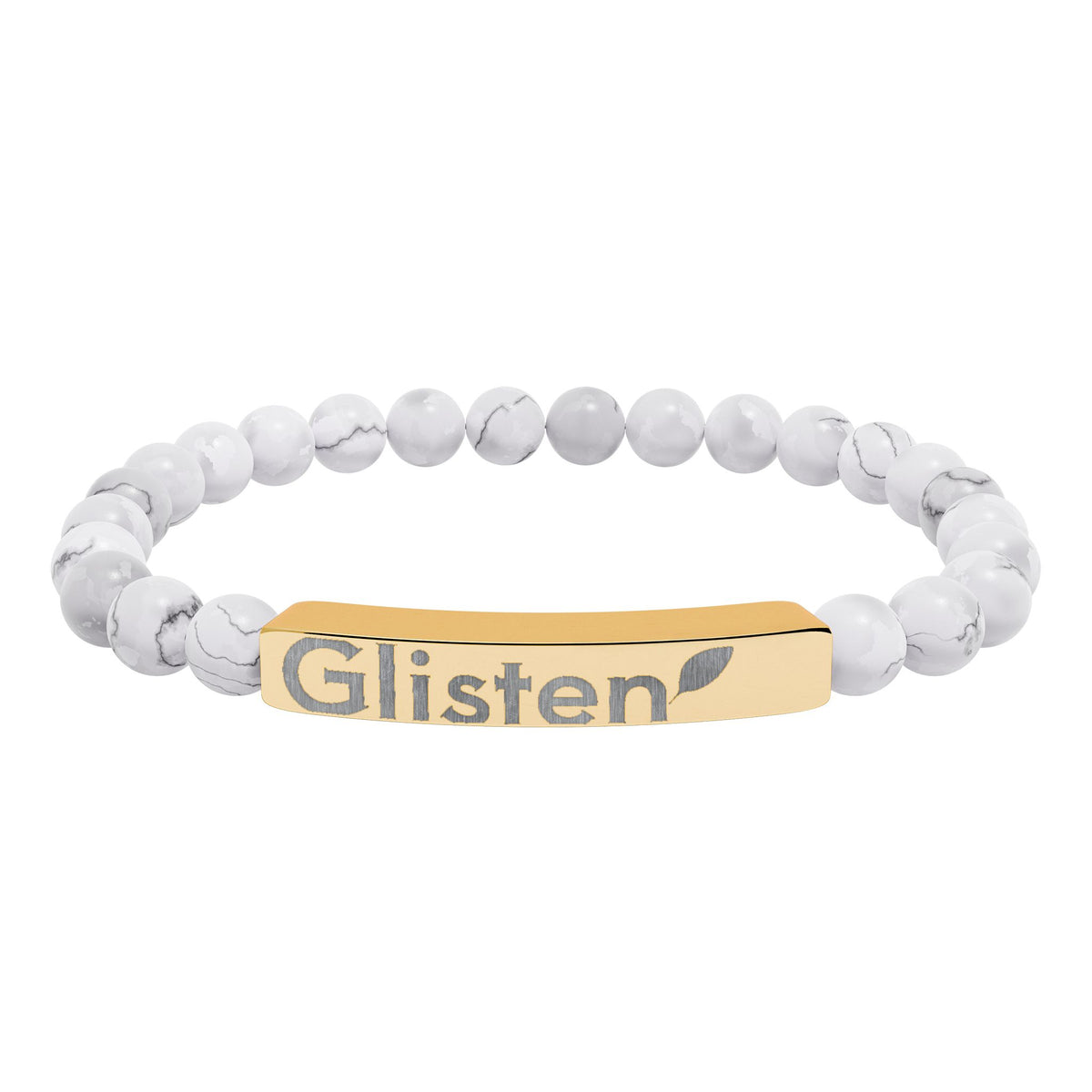 Engraved Natural Stone Stretch Bar Bracelet — Personalized Beaded Wristband