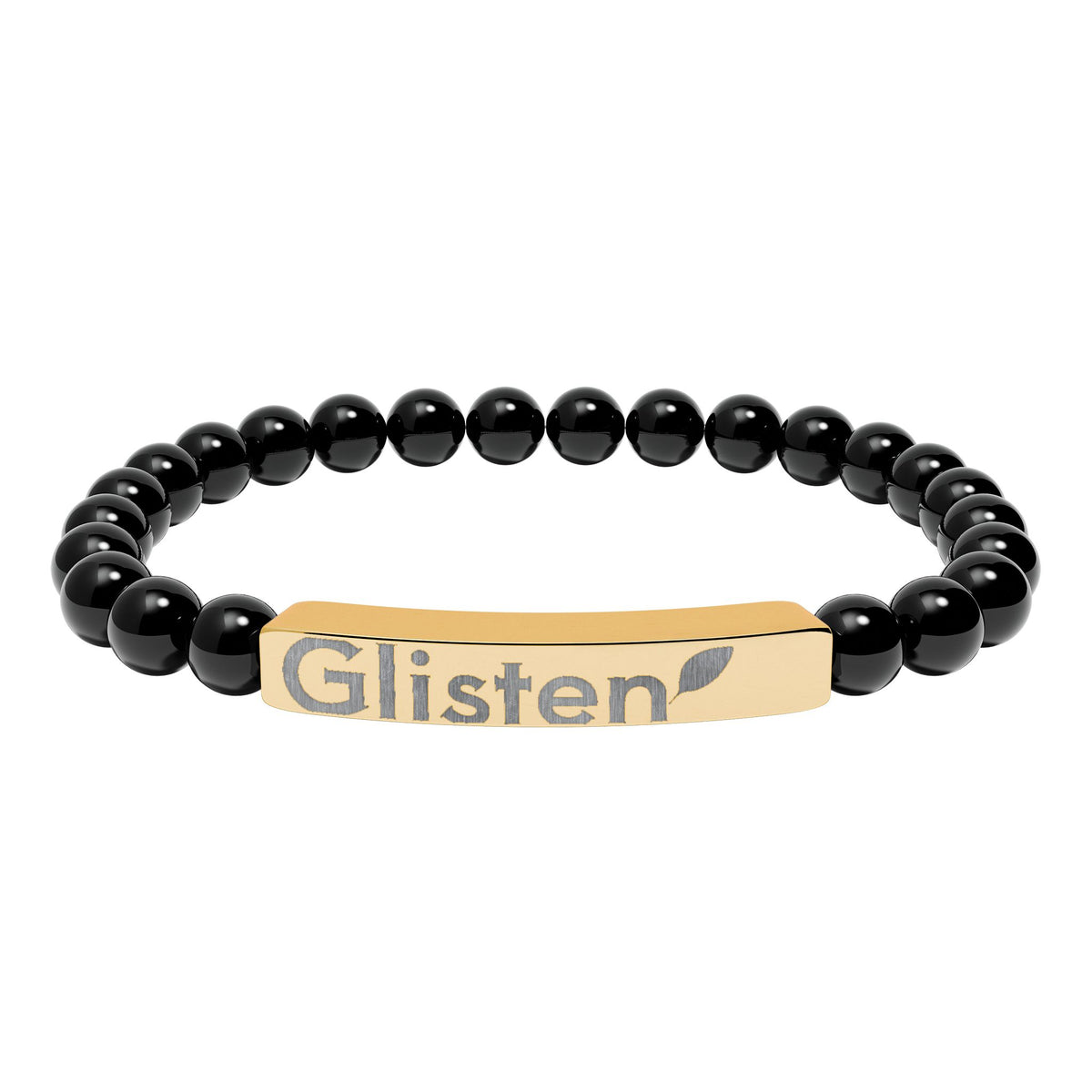 Engraved Natural Stone Stretch Bar Bracelet — Personalized Beaded Wristband