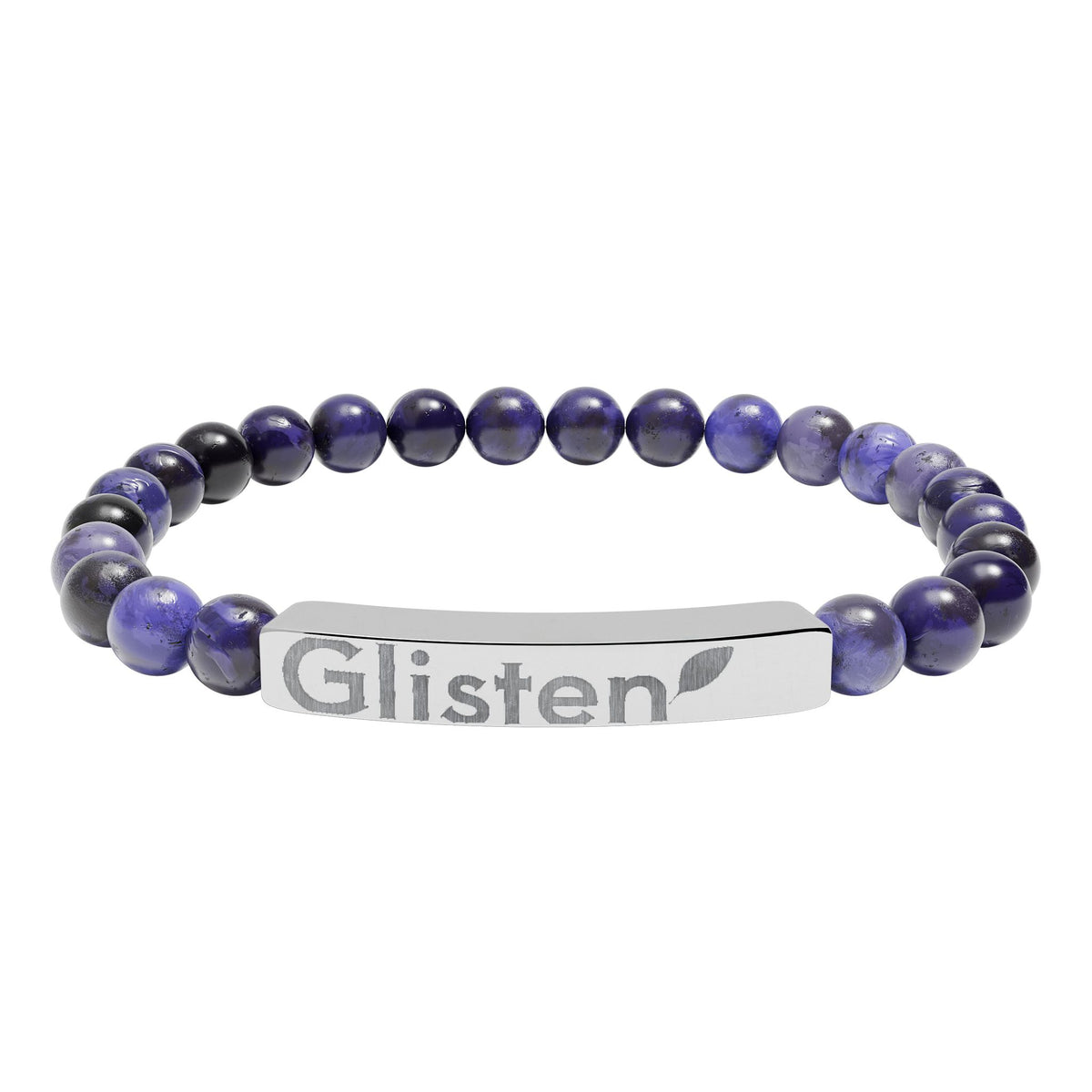 Engraved Natural Stone Stretch Bar Bracelet — Personalized Beaded Wristband