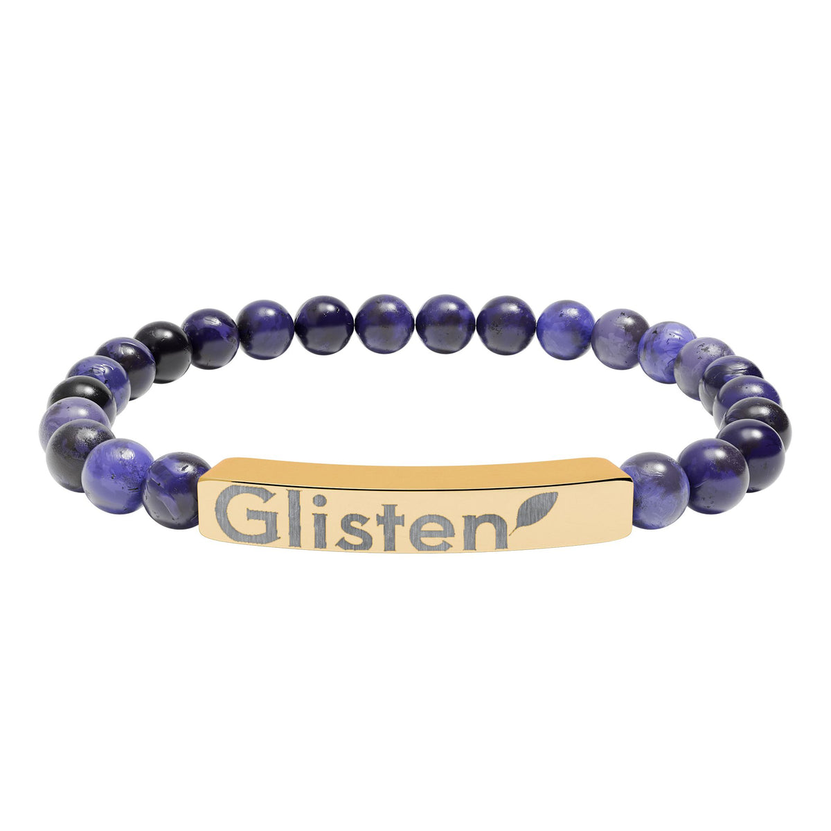 Engraved Natural Stone Stretch Bar Bracelet — Personalized Beaded Wristband