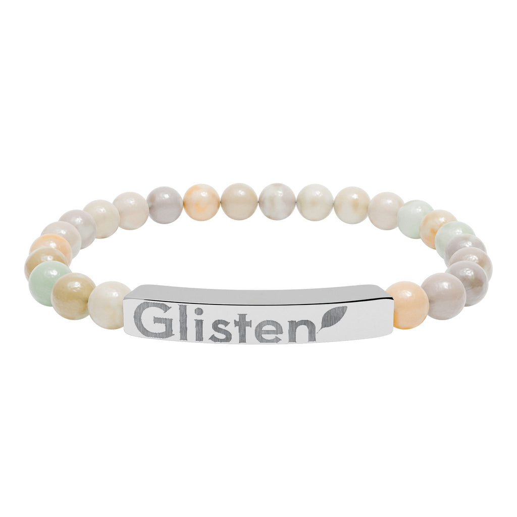Engraved Natural Stone Stretch Bar Bracelet — Personalized Beaded Wristband