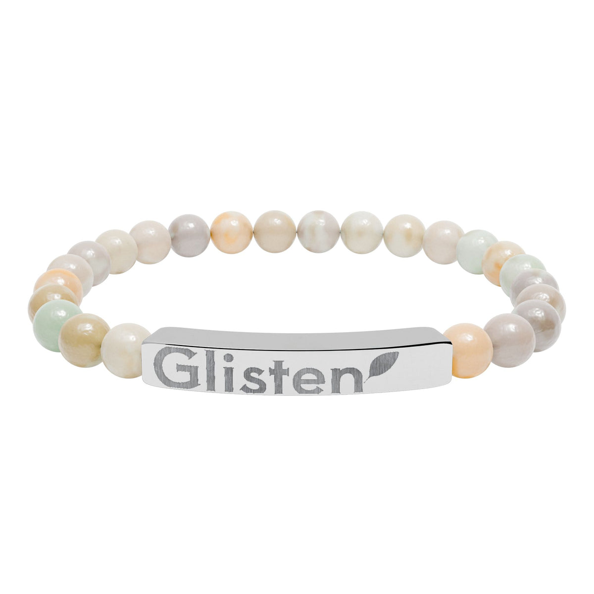 Engraved Natural Stone Stretch Bar Bracelet — Personalized Beaded Wristband