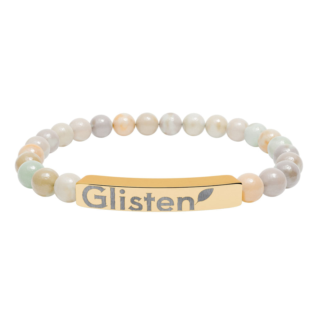 Engraved Natural Stone Stretch Bar Bracelet — Personalized Beaded Wristband