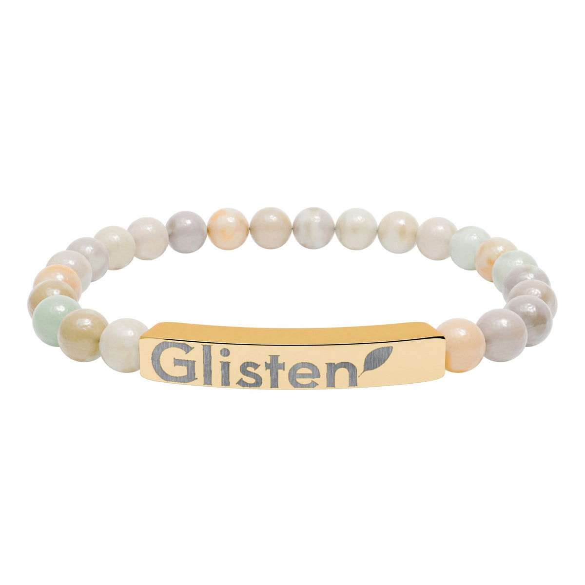 Engraved Natural Stone Stretch Bar Bracelet — Personalized Beaded Wristband