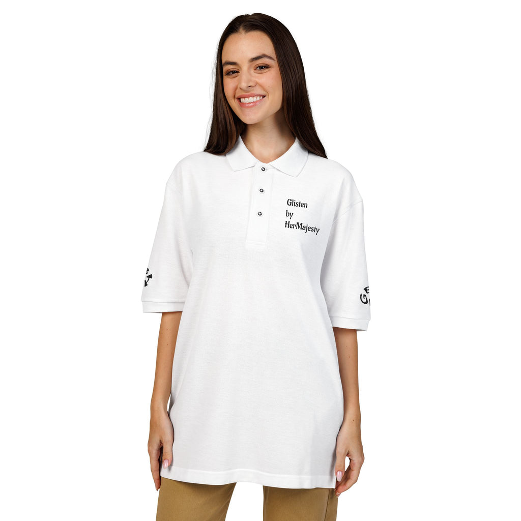 Embroidered "Glisten" Polo Shirt — Classic White Logo Polo