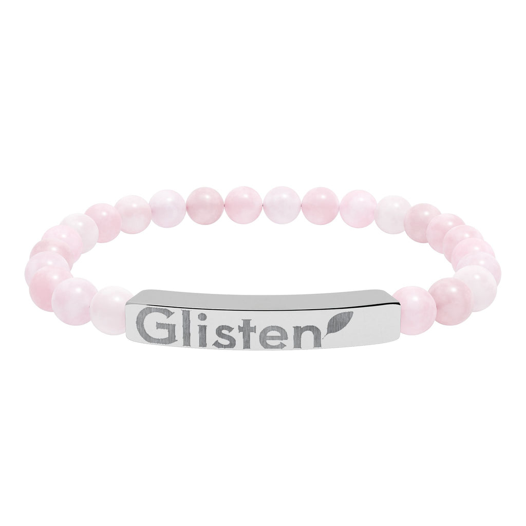 Engraved Natural Stone Stretch Bar Bracelet — Personalized Beaded Wristband