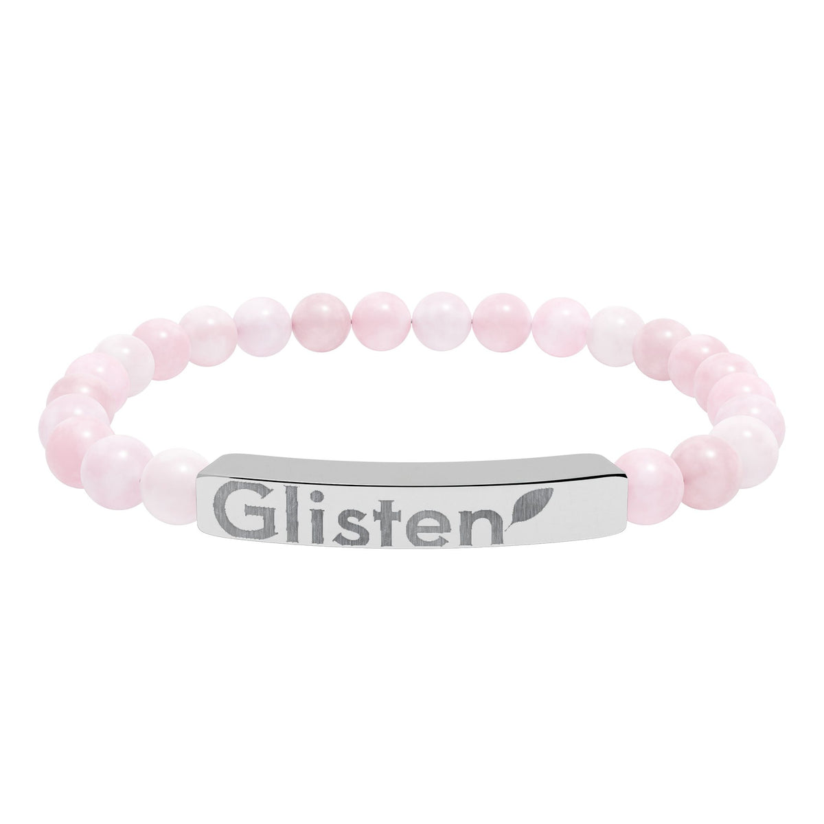Engraved Natural Stone Stretch Bar Bracelet — Personalized Beaded Wristband
