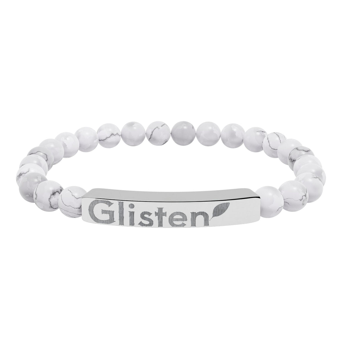 Engraved Natural Stone Stretch Bar Bracelet — Personalized Beaded Wristband