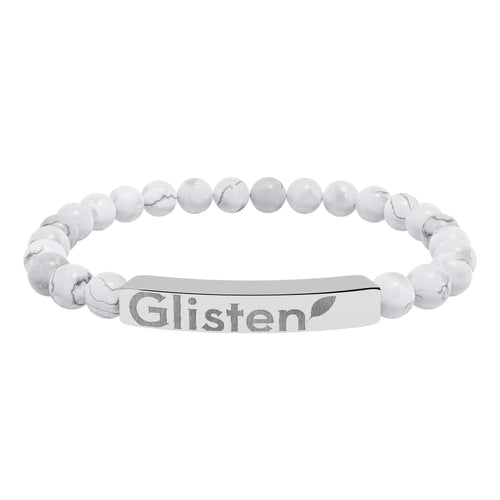 Engraved Natural Stone Stretch Bar Bracelet — Personalized Beaded Wristband