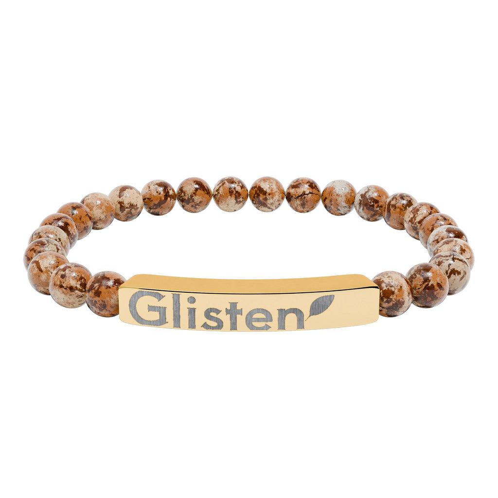 Engraved Natural Stone Stretch Bar Bracelet — Personalized Beaded Wristband