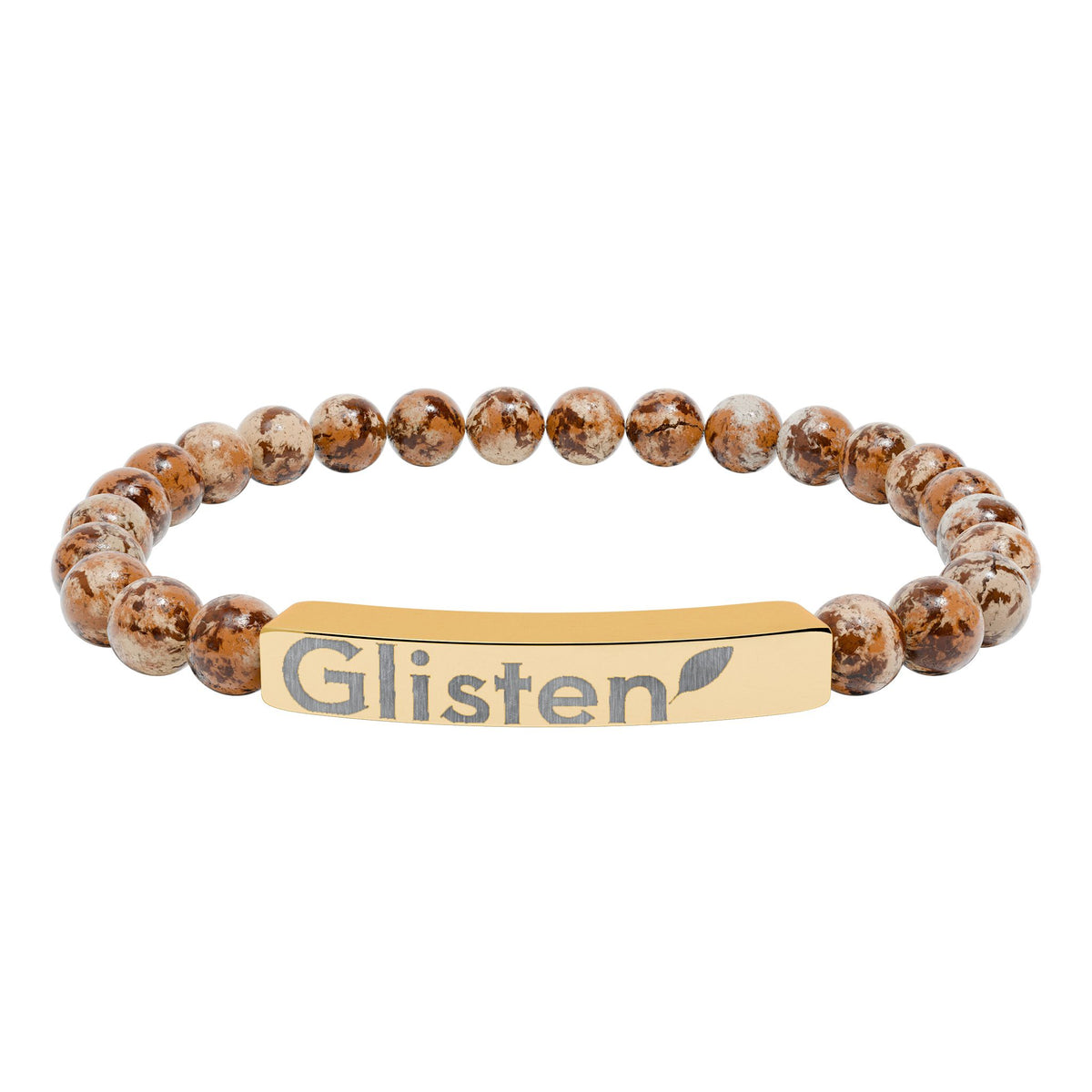 Engraved Natural Stone Stretch Bar Bracelet — Personalized Beaded Wristband