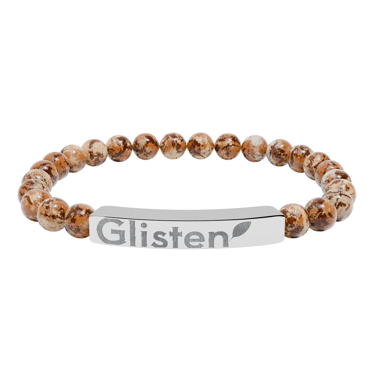 Engraved Natural Stone Stretch Bar Bracelet — Personalized Beaded Wristband