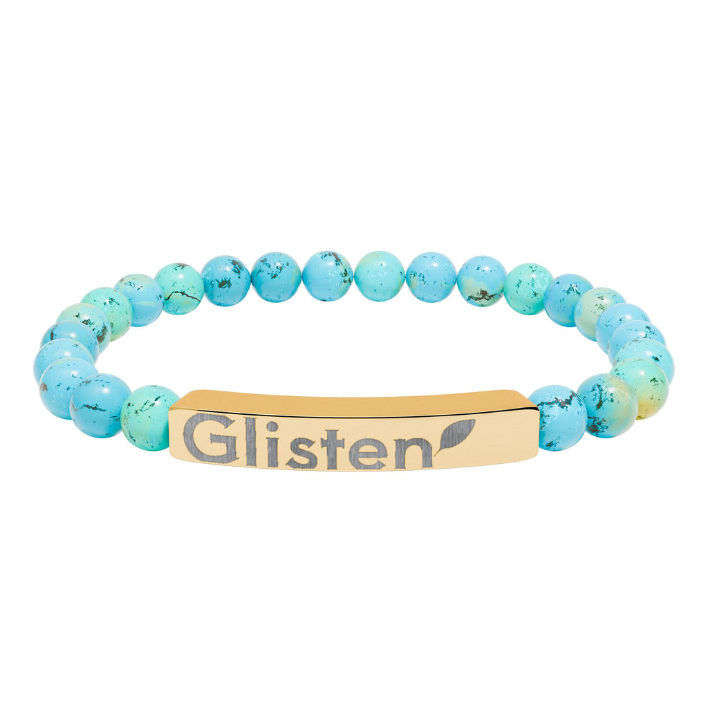 Engraved Natural Stone Stretch Bar Bracelet — Personalized Beaded Wristband
