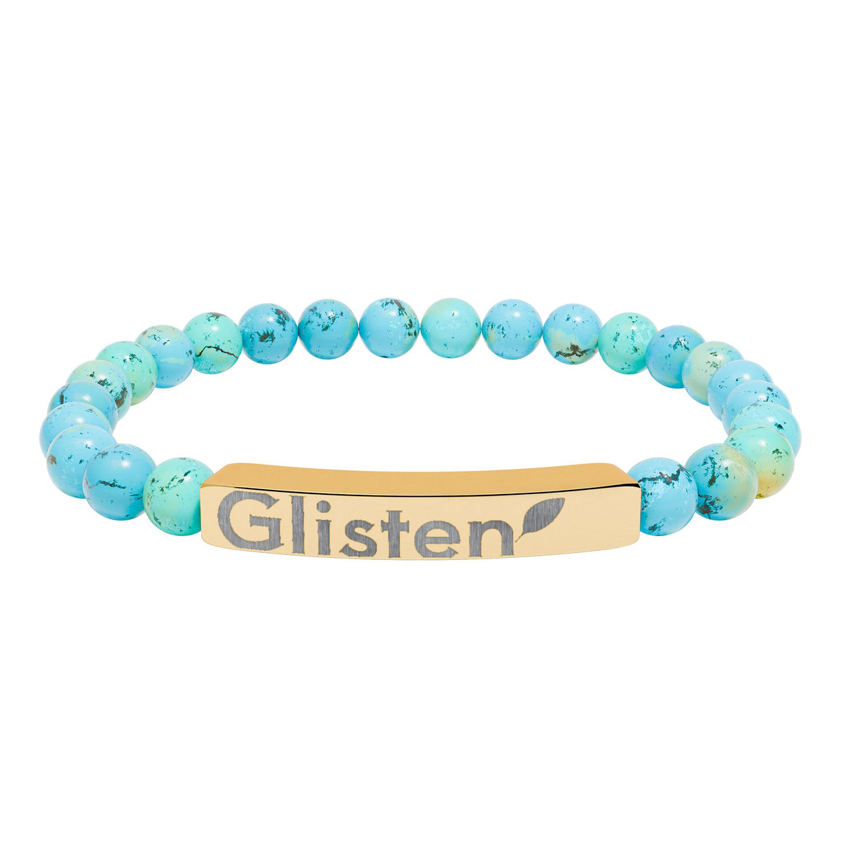 Engraved Natural Stone Stretch Bar Bracelet — Personalized Beaded Wristband