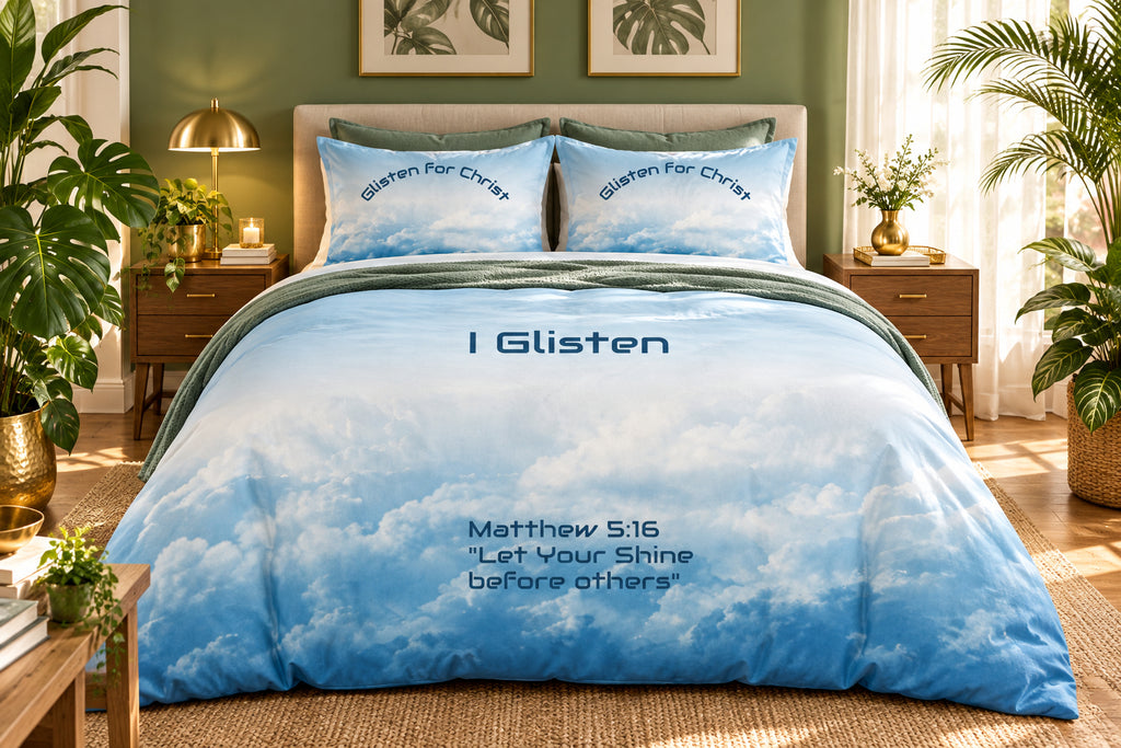 Duvet Cover Set - "I Glisten" Inspirational Christian Bedding (Matthew 5:16)