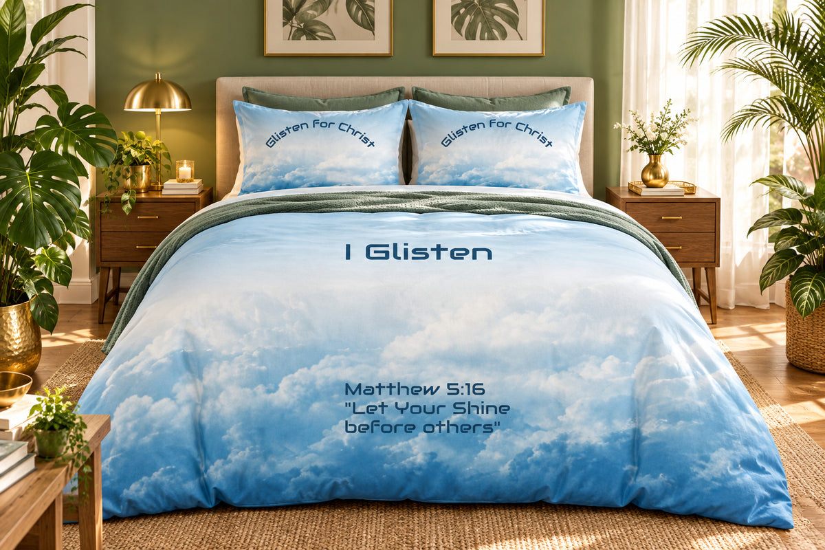 Duvet Cover Set - "I Glisten" Inspirational Christian Bedding (Matthew 5:16)